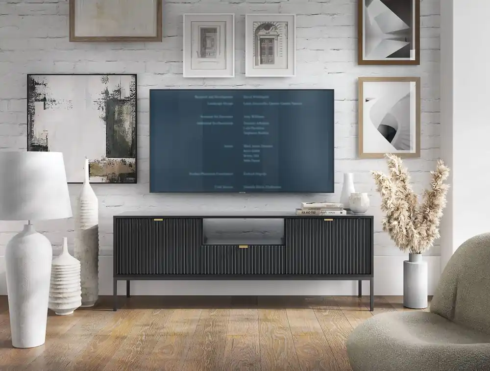 TV-Schrank Lovro 154 cm schwarz modernes Design wird die Liebhaber von markanten Interieurs begeistern Highlight