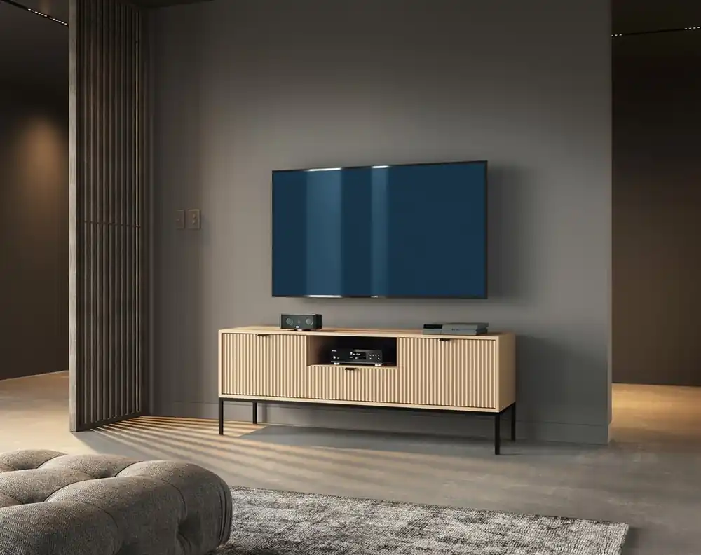 Solange Der Vorrat Reicht TV-Schrank Lovro 154 cm Eiche Vicenza modernes Schrank-Design wird Liebhaber von ausdrucksstarken Interieurs kontrastierenden Metall-Accessoires begeistern