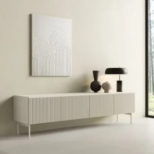 TV-Schrank Muti 195 cm beige Design TV-Schrank auf stabilem Metallsockel mit Zierrillen Sofort Bestellen