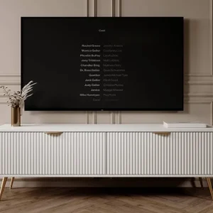 Neuheit RTV-Schrank Lante 163 cm weißer Designer-TV-Schrank im trendigen Stil abgerundete Kanten der massiven geschmackvollen geriffelten Front