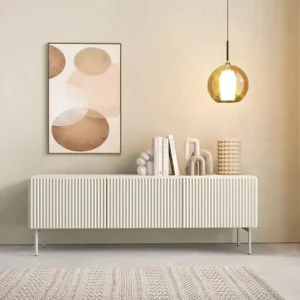 TV Schrank Muti 147 cm beige Design TV-Schrank mit markanter Riffelung der Fronten und Push-to-Open-System des Korpus Preiswert