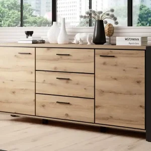 Kommode Aktiv 180 cm Eiche taurus/schwarz stylisches Design Kommode im Industriestil schwarze Metallgriffe Garantierte Lieferung