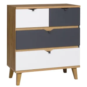 Top-Angebot Kommode Memone 81 cm goldene Eiche / weiß / graphit ideale Kommode für ein Jugend- oder Kinderzimmer im skandinavischen Stil