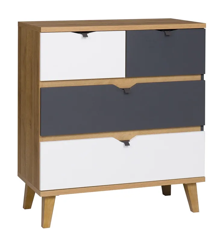 Top-Angebot Kommode Memone 81 cm goldene Eiche / weiß / graphit ideale Kommode für ein Jugend- oder Kinderzimmer im skandinavischen Stil