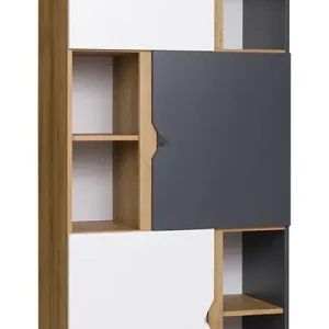 Bücherregal mit Türen Memone 80 cm goldene Eiche / weiß / graphit ideales Bücherregal für Jugend- oder Kinderzimmer im skandinavischen Stil Nur Heute