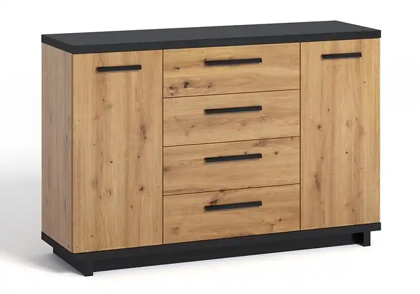 Sale Kommode Simi 135 cm Eiche artisan / schwarz minimalistisches Design klassische Form ideale Kommode für Wohnzimmer oder Wohnbereich