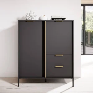 Goldene 103 cm hohe Kommode anthrazit modernes Design Goldrandgriff verleiht Eleganz ideale Kommode für modernes Interieur Geprüft