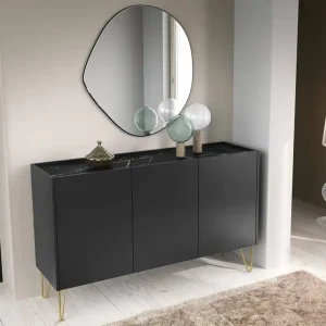 Geprüft Kommode Madisonum 144 cm Schwarzer Graphit / Schwarzer Königs-Marmor Modernistisches Design dekorativer Marmoroberfläche