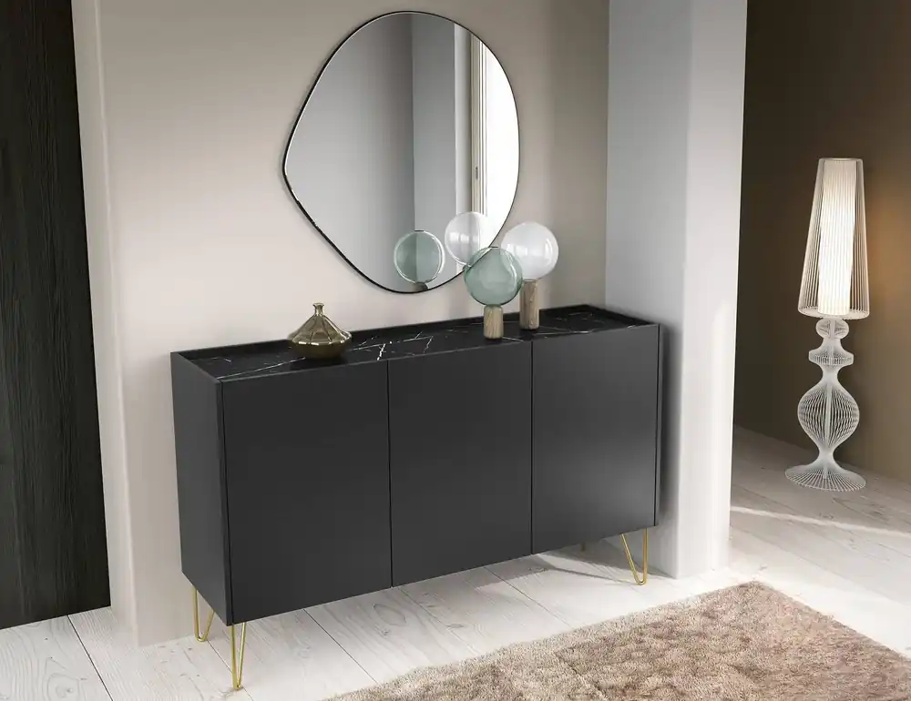 Geprüft Kommode Madisonum 144 cm Schwarzer Graphit / Schwarzer Königs-Marmor Modernistisches Design dekorativer Marmoroberfläche