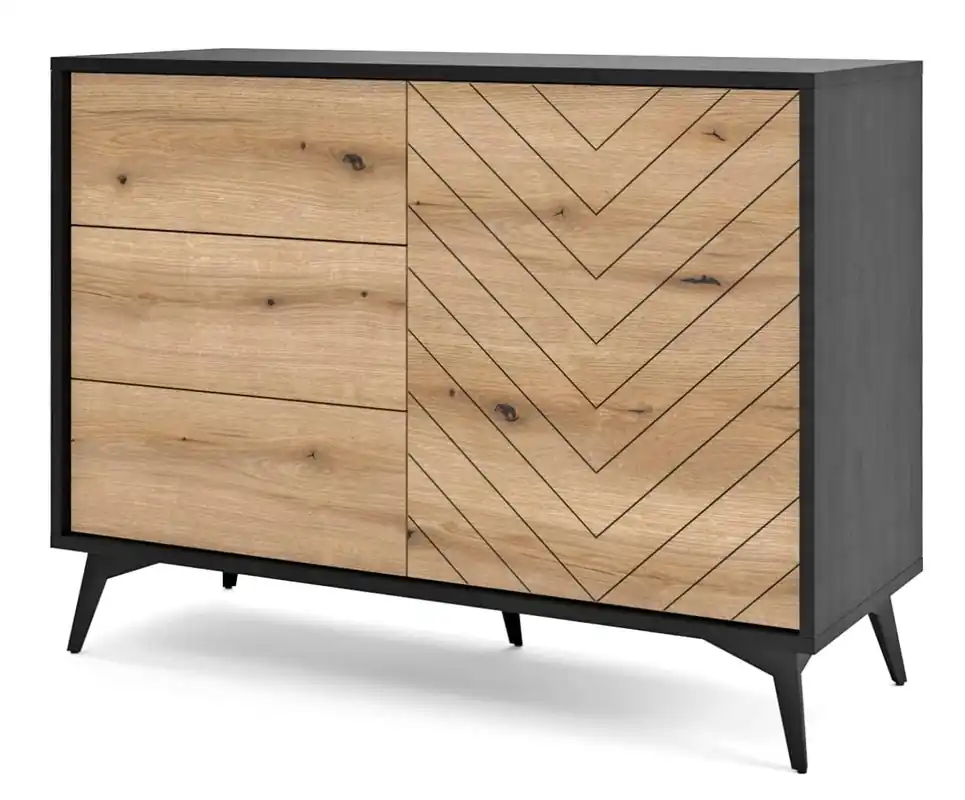 Kommode mit Schubladen Gusto 104 cm Schwarz / Eiche Evoke Funktionales und ideales Möbelstück für moderne klassische und skandinavische Innenräume Meistverkauft
