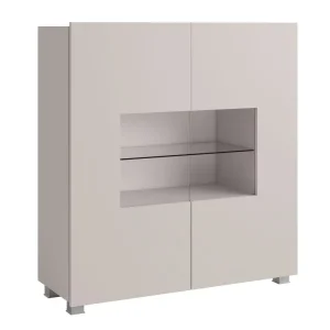 Kommode mit Glasfront Apulia 100 cm beige minimalistisches Design stilvolle Kommode für das Wohnzimmer einfaches Design, das sich in jede Einrichtung einfügt Schnäppchen