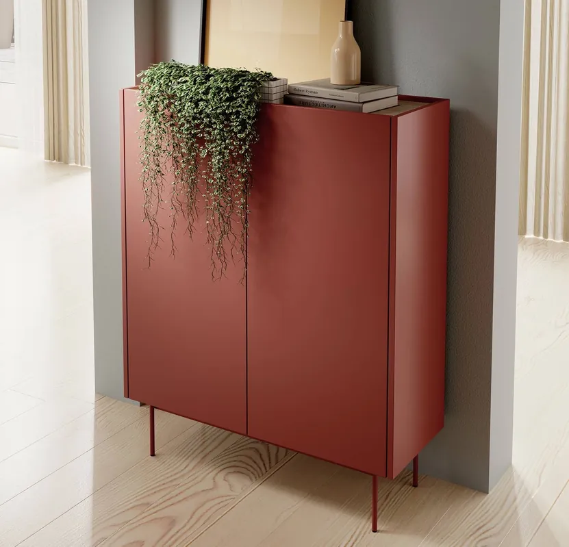 Kommode Vellore 97 cm Ziegelstein elegante Kommode mit abgesenkter Platte in Eiche schattiert Metallbeine grifflose Fronten Direkt Vom Hersteller