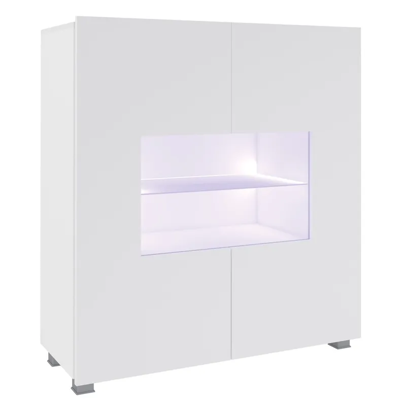 Kommode Apulia 100 cm mit Glasfront Weißer Glanz Minimalistisches Design Stilvolle Kommode für das Wohnzimmer Einfache Form, die sich in jedes Interieur einfügt Nur Für Kurze Zeit
