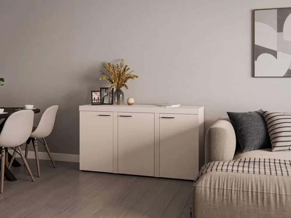Kommode Rene 149 cm sandbeige schlichtes Design Kommode für Wohnzimmer oder Schlafzimmer minimalistisches und universelles Design Begrenztes Angebot