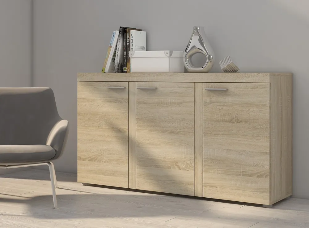 Kommode Rene 149 cm Eiche Sonoma hell moderne Kommodenformen in einzigartigem Design Kantenbearbeitung mit Spezialfurnier Bestseller