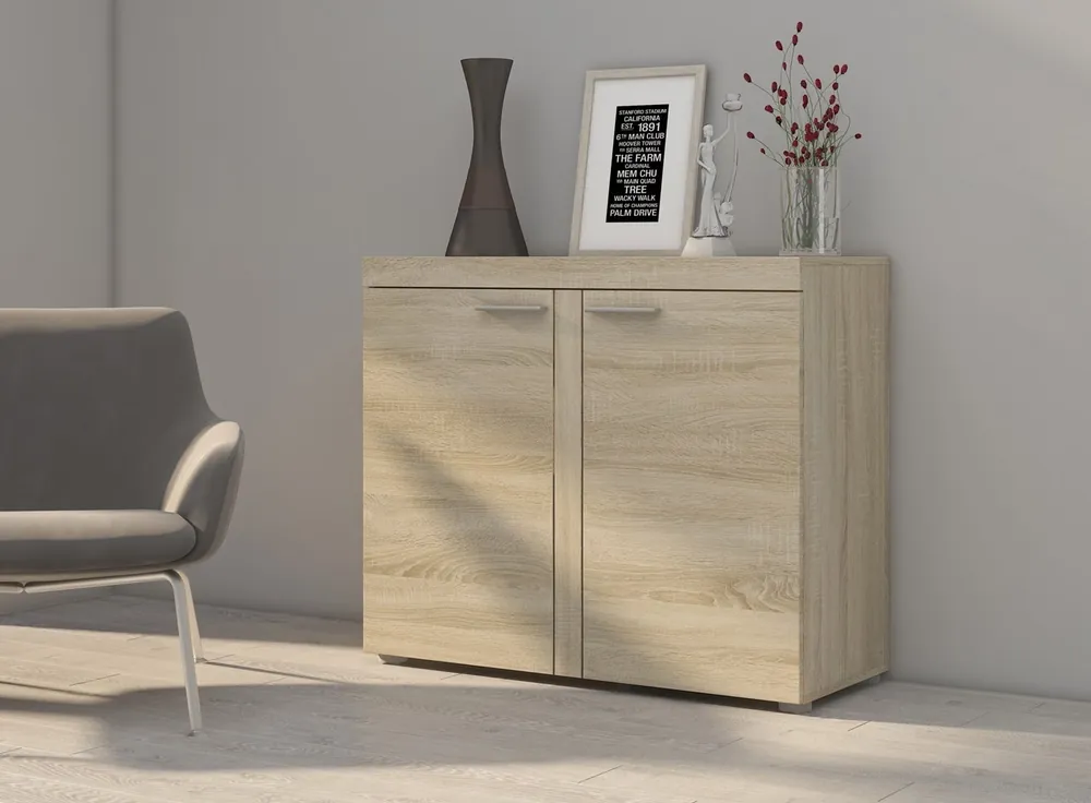 Kommode Rene 97 cm Eiche Sonoma hell modernes Möbeldesign Kommode umrandet mit speziellem ABS-Furnier Sale