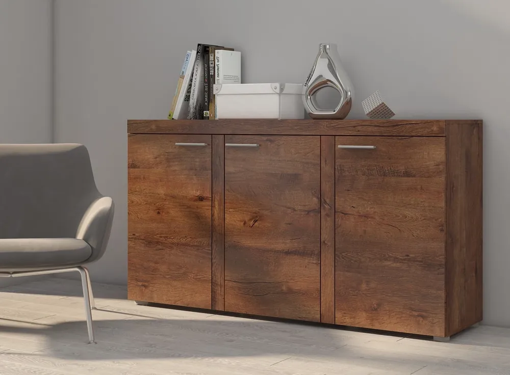 Kommode Rene 149 cm Eiche lefkas moderne Kommodenformen in einzigartigem Design Kantenbearbeitung mit Spezialfurnier Nur Heute