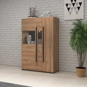 Super-Preis Tulsa 90 cm breite Vitrine Eiche Enkel unkonventionelle und praktische Lösung ideal für moderne und klassische Innenräume