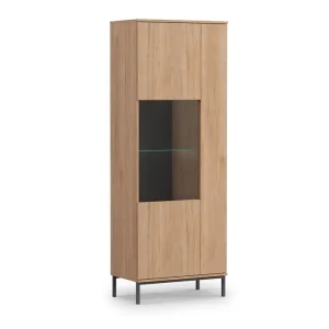 Sichere Zahlung Vitrine Tutti 70 cm Eiche Hickory stilvolles Design sichere Vitrine aus gehärtetem Glas auf hohen Metallbeinen Push-to-Open-System unterstützt