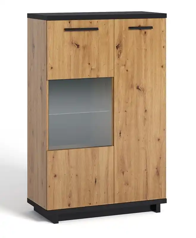 Simi 90 cm Schrank Eiche artisan / schwarz minimalistisches Design klassische Form ideale Kommode für Wohnzimmer oder Sitzungssaal Sale