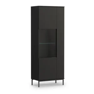 Tutti 70 cm schwarz Vitrine stilvolles Design sichere Vitrine aus gehärtetem Glas auf hohen Metallbeinen Push-to-Open-System unterstützt Neu
