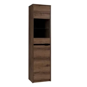 Denver Schrank 50 cm Eiche monastery / Schwarz Glanz schlichtes Design sicheres gehärtetes Glas Vitrine für Wohnzimmer im klassischen Stil Direkt Vom Hersteller