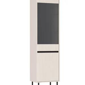 Vitrine Osaka 56 cm beige/schwarz elegante Vitrine für den Wohnbereich mit minimalistischem Design geschmackvolle geriffelte Front gehärtetes Glas Ausverkauf