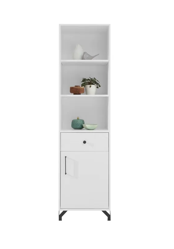 Bücherregal Skien 50 cm weiß glänzend elegantes Design einfache Form der Möbel mit stilvollen Metallelementen bereichert schwarze Beine Sofort Bestellen