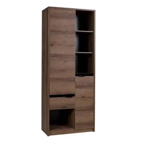 Bücherregal Denver 80 cm Eiche monastery / Schwarz Glanz elegantes Design Bücherregal mit Türen und Schublade perfekt für das Büro Top-Angebot