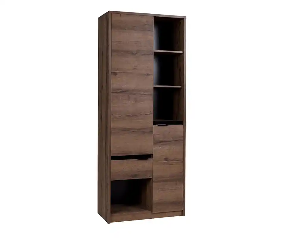 Bücherregal Denver 80 cm Eiche monastery / Schwarz Glanz elegantes Design Bücherregal mit Türen und Schublade perfekt für das Büro Top-Angebot