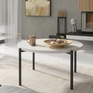 Mega-Angebot Runder Couchtisch 84 cm Sampi weiß glänzend zeitloses Design solides Metallgestell idealer Tisch für jede Umgebung