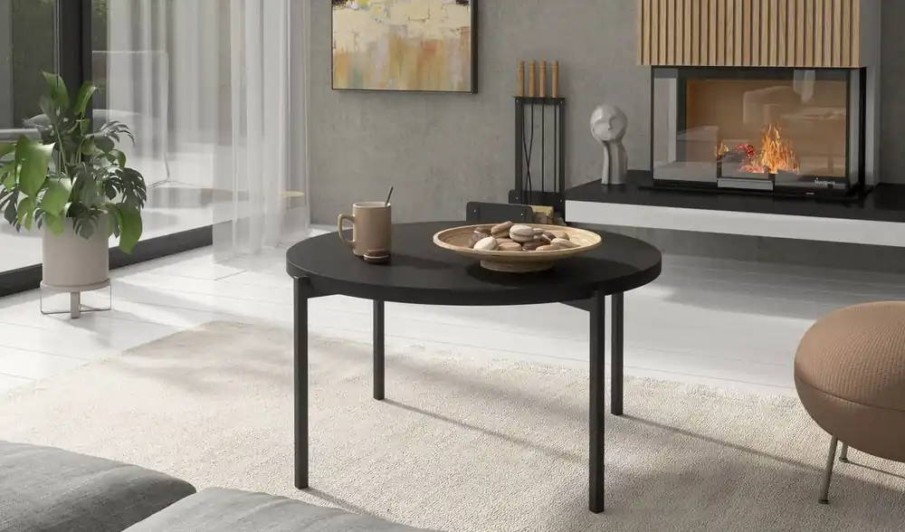 Top-Preis Runder Couchtisch 84 cm Sampi schwarz zeitloses und leichtes Design solides Metallgestell idealer Tisch für jede Umgebung