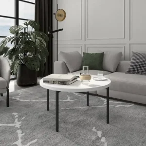 Sichere Zahlung Runder Couchtisch 80 cm Sampi weiß zeitloses und leichtes Design solides Metallgestell idealer Tisch für jede Umgebung