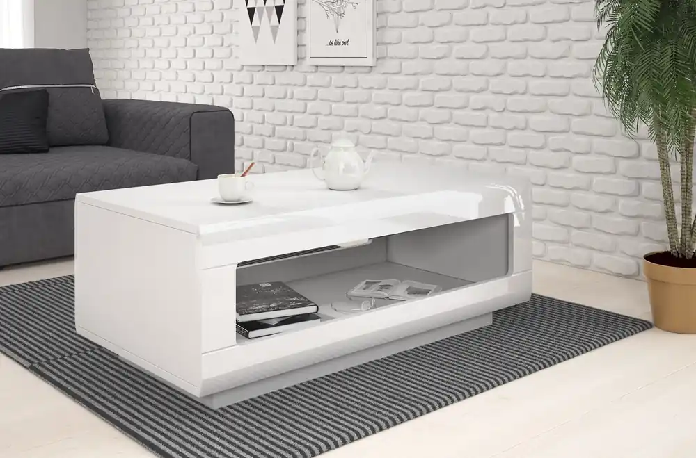 Knallerangebot Couchtisch Tulsa 110 cm weiß / weiß glänzend moderne und praktische Lösung für moderne und klassische Stil Wohnzimmer
