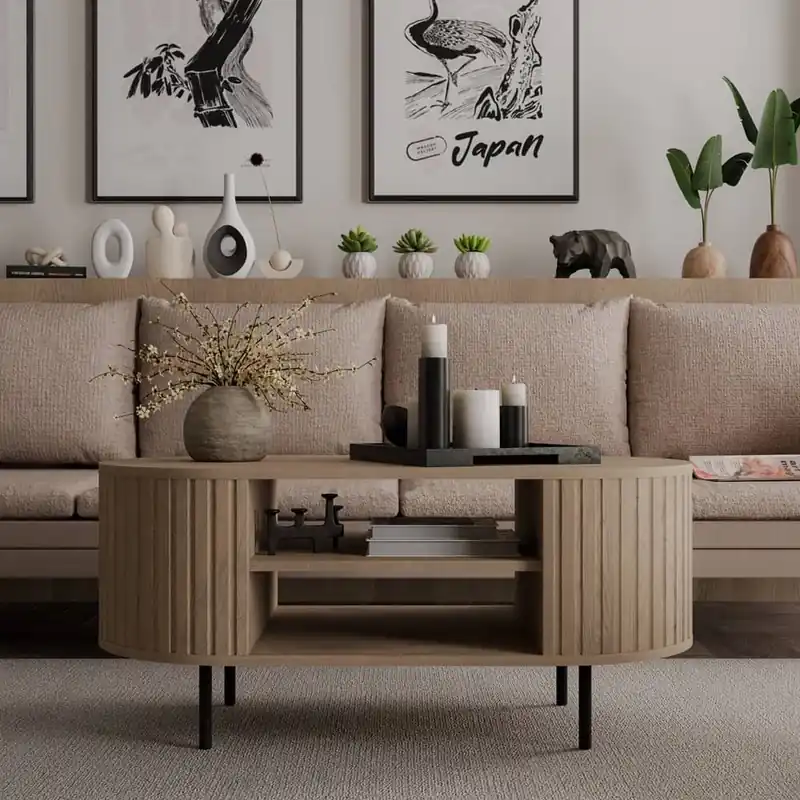Couchtisch Ovalio Eiche Cremona Designer ovale Konstruktion dekorative Frästisch auf stabilen Metallbeinen gesetzt Bestpreis