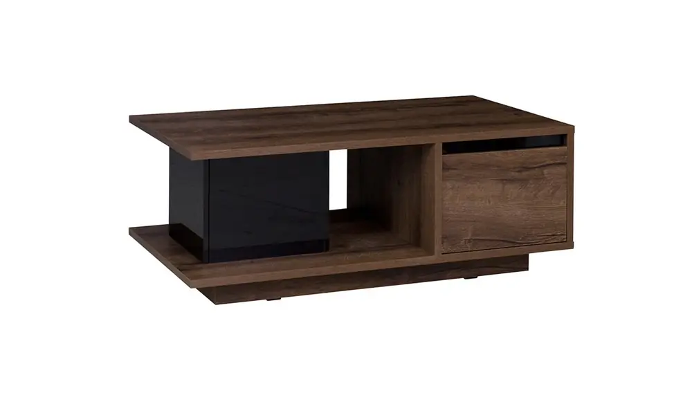 Couchtisch Denver Eiche monastery / schwarz glänzend originelles Design Wohnzimmertisch geräumige Schränke robuste Platte Zertifiziert
