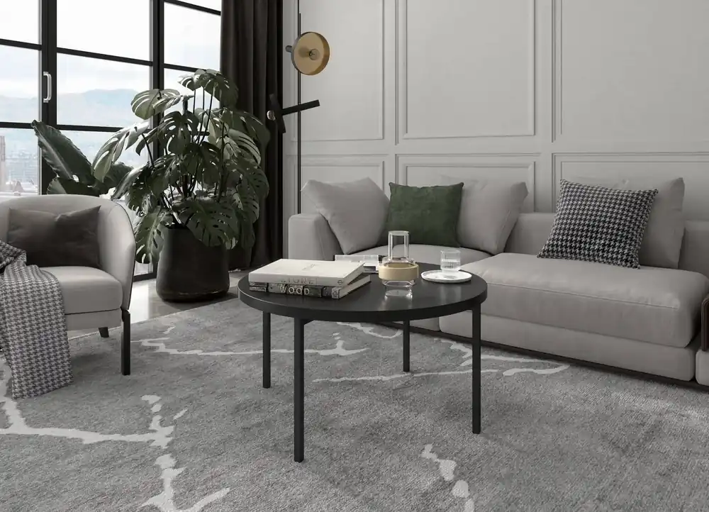 Runder Couchtisch 80 cm Sampi schwarz zeitloses und leichtes Design solides Metallgestell idealer Tisch für jede Umgebung Bestseller