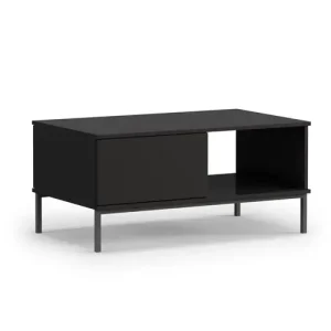 Günstig Tutti schwarz Couchtisch mit Schubladen einfache Form auf einem Metallsockel unterstützt auslaufsicher oben