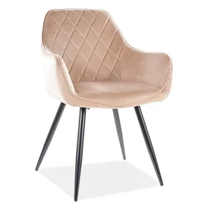 Line gepolsterter Stuhl beige moderner und funktioneller Eimerstuhl mit Metallbeinen Preisknaller