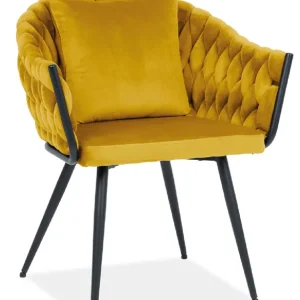 Rabatt Geflechtstuhl Nuvbo 47x53 cm gelb modern und Designer Industriestuhl auf Metallgestell