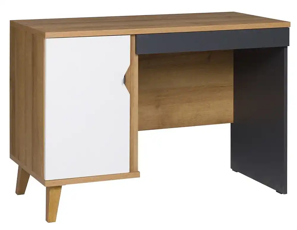 Saisonangebot Schreibtisch Memone 110 cm goldene Eiche / weiß / graphit idealer Schreibtisch für Jugendzimmer oder Home Office im skandinavischen Stil