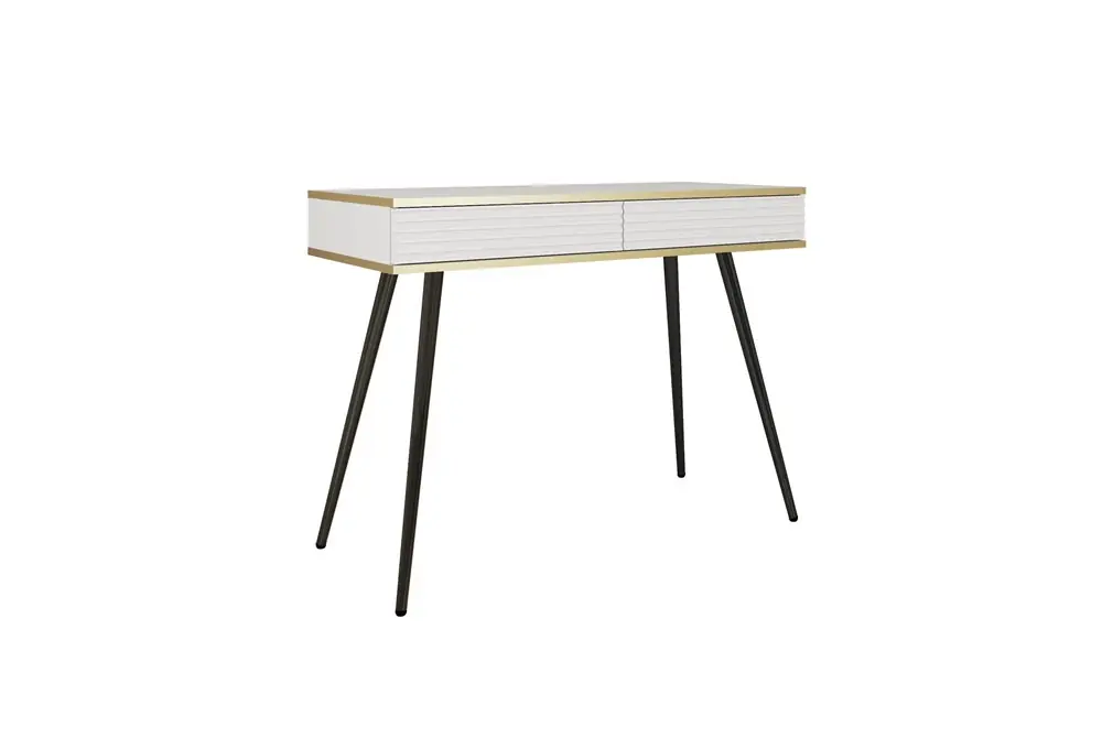 Konsole mit Schubladen Luxury weiß eleganter Schminktisch mit geriffelten Fronten hohen schwarzen Beinen Körper mit Gold trim gekrönt Knallerangebot