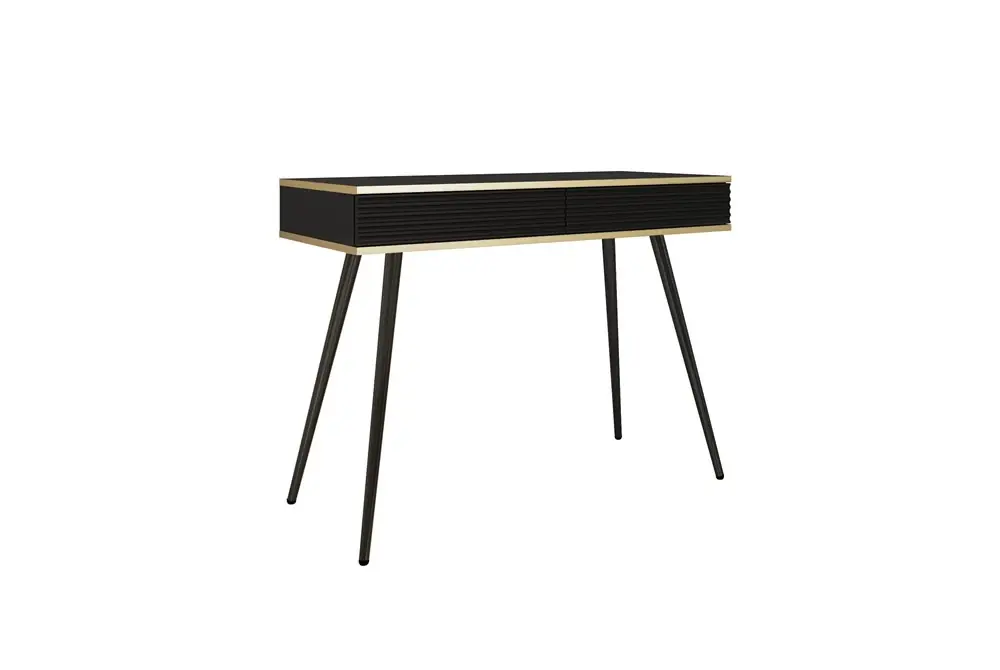 Garantierte Lieferung Konsole mit Schubladen Luxury schwarze eleganter Schminktisch mit geriffelten Fronten hohe schwarze Beine Körper mit Gold trim gekrönt