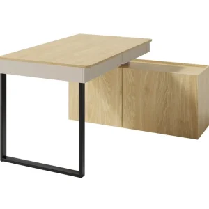 Angebot Eckschreibtisch Paguro 131 cm sandbeige / geölte Eiche stilvoller Schreibtisch mit Kommode ideal für Jugendzimmer oder Büro