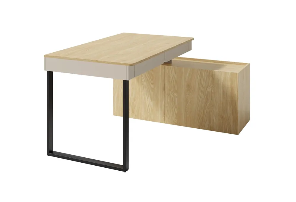 Angebot Eckschreibtisch Paguro 131 cm sandbeige / geölte Eiche stilvoller Schreibtisch mit Kommode ideal für Jugendzimmer oder Büro