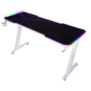 Meistverkauft Zeo Gaming-Schreibtisch weiß / lila Designer und ergonomischen Schreibtisch rutschfeste Carbonplatte vollständig mit Pad LED-Beleuchtung abgedeckt