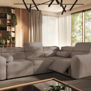 Ecksofa mit Schlaffunktion Cantare II Lux dunkelbeige rechts bequemes Ecksofa für Wohnzimmer mit hochklappbarem Fußteil weicher Stoff Geprüft