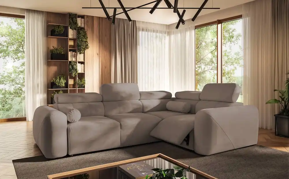 Ecksofa mit Schlaffunktion Cantare II Lux dunkelbeige rechts bequemes Ecksofa für Wohnzimmer mit hochklappbarem Fußteil weicher Stoff Geprüft
