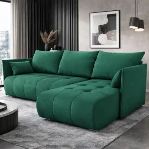 Preiswert Ecksofa mit Schlaffunktion Selva Flasche grün universal seite Ecksofa mit Bettkasten bequemer Plüschstoff