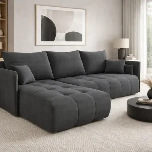 Ecksofa mit Schlaffunktion Selva dunkelgrau universal seite Ecksofa mit Bettzeugablage aus strapazierfähigem Webstoff Meistverkauft